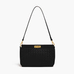 Woven Shoulder Bag with Buckle Closure – Elegant Vegan Leather Handbag - in Black | Arvea Bags