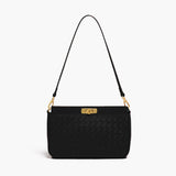 Woven Shoulder Bag with Buckle Closure – Elegant Vegan Leather Handbag - in Black | Arvea Bags