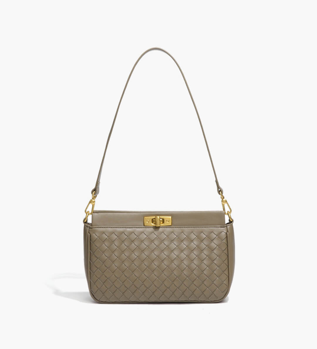 Woven Shoulder Bag with Buckle Closure – Elegant Vegan Leather Handbag - in Brown | Arvea Bags