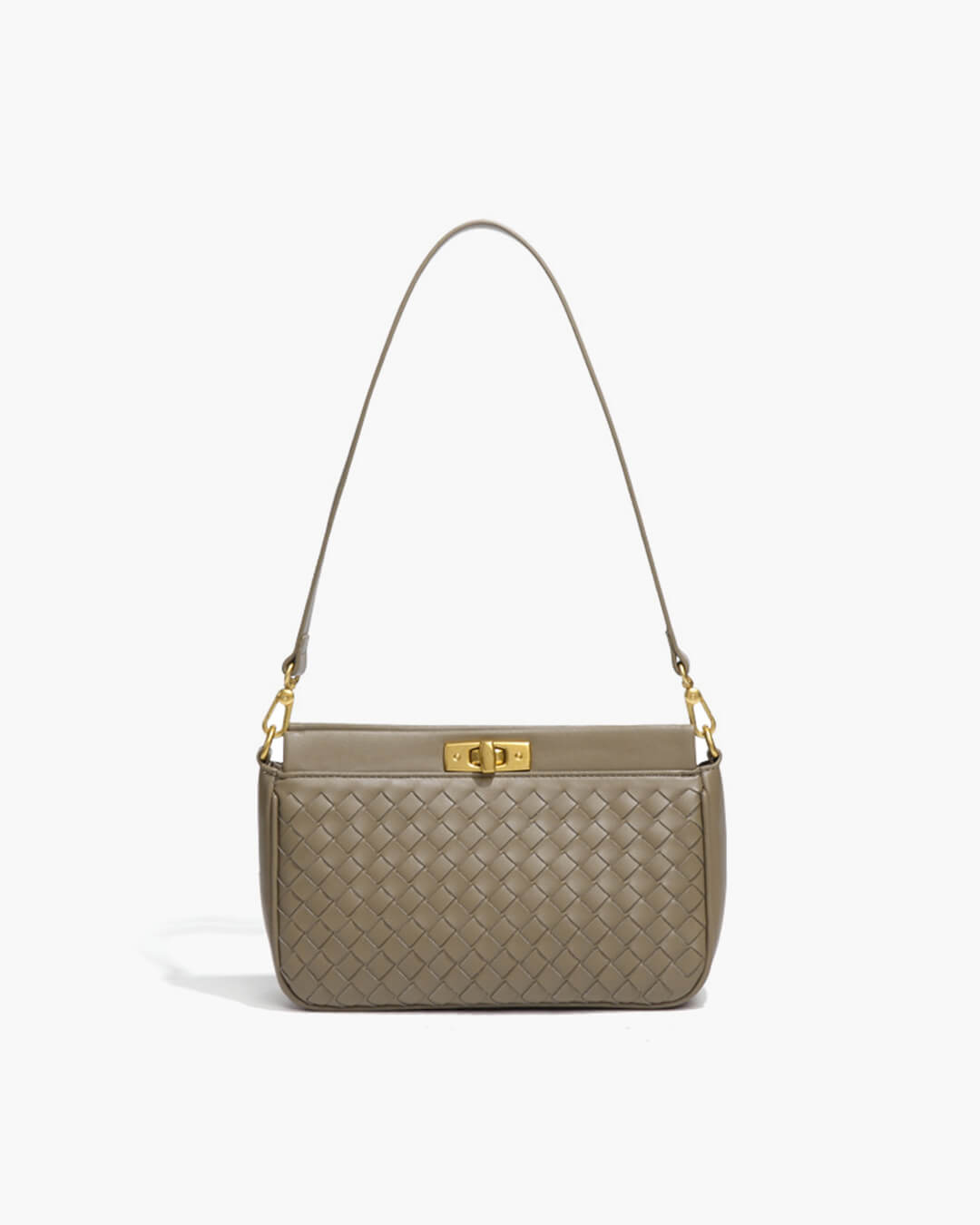 Woven Shoulder Bag with Buckle Closure – Elegant Vegan Leather Handbag - in Brown | Arvea Bags