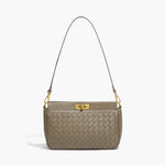 Woven Shoulder Bag with Buckle Closure – Elegant Vegan Leather Handbag - in Brown | Arvea Bags