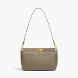 Woven Shoulder Bag with Buckle Closure – Elegant Vegan Leather Handbag - in Brown | Arvea Bags
