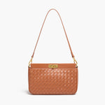 Woven Shoulder Bag with Buckle Closure – Elegant Vegan Leather Handbag - in Pink | Arvea Bags