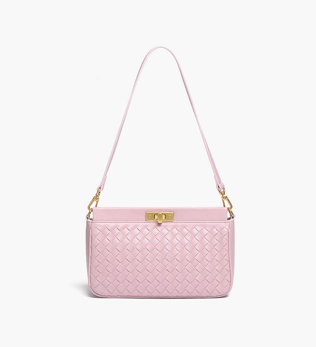 Woven Shoulder Bag with Buckle Closure – Elegant Vegan Leather Handbag - in Pink | Arvea Bags