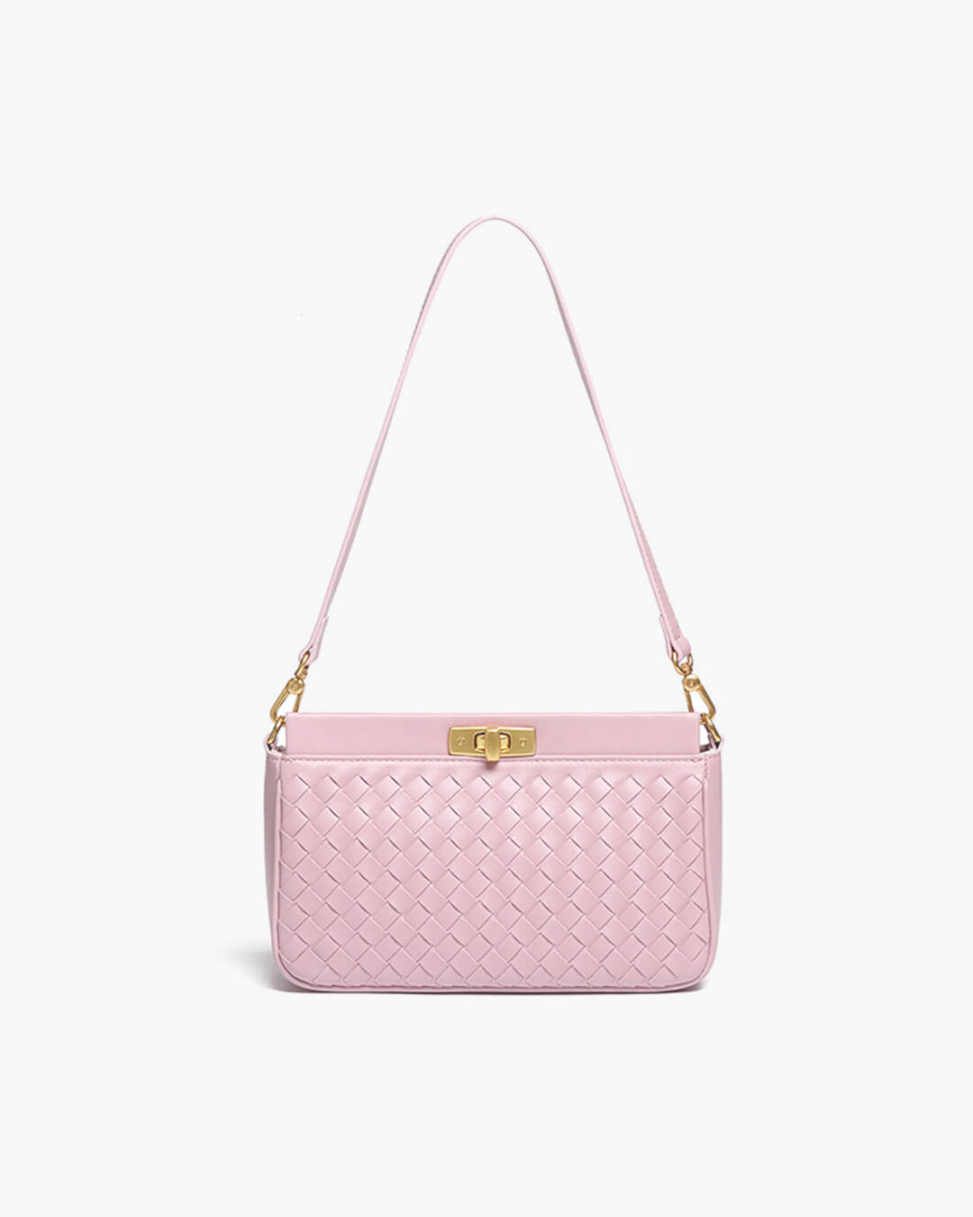 Woven Shoulder Bag with Buckle Closure – Elegant Vegan Leather Handbag - in Pink | Arvea Bags