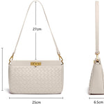 Woven Shoulder Bag with Buckle Closure – Elegant Vegan Leather Handbag - in Pink | Arvea Bags