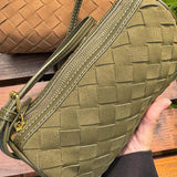Woven Suede Shoulder Bag – Compact Everyday Handbag with Adjustable Strap - in Beige | Arvea Bags