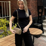 Woven Suede Shoulder Bag – Compact Everyday Handbag with Adjustable Strap - in Beige | Arvea Bags