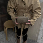 Woven Suede Shoulder Bag – Compact Everyday Handbag with Adjustable Strap - in Beige | Arvea Bags