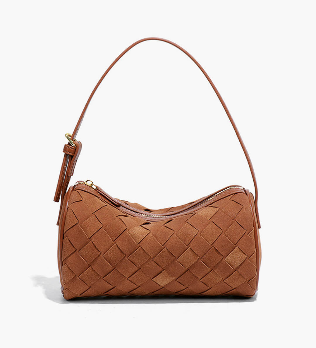 Woven Suede Shoulder Bag – Compact Everyday Handbag with Adjustable Strap - in Brown | Arvea Bags
