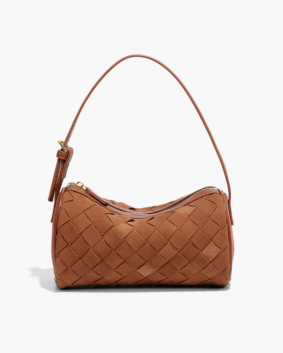 Woven Suede Shoulder Bag – Compact Everyday Handbag with Adjustable Strap - in Brown | Arvea Bags