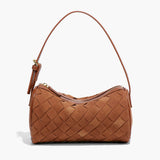 Woven Suede Shoulder Bag – Compact Everyday Handbag with Adjustable Strap - in Brown | Arvea Bags