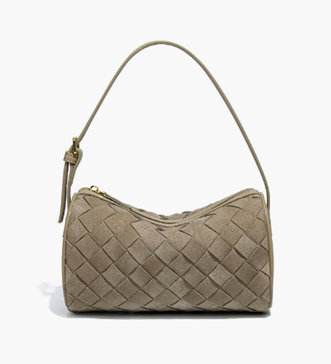 Woven Suede Shoulder Bag – Compact Everyday Handbag with Adjustable Strap - in Brown | Arvea Bags