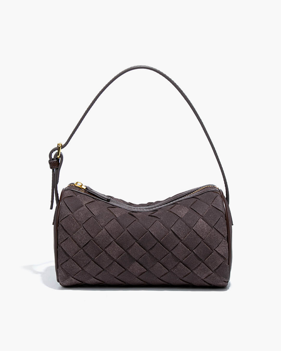 Woven Suede Shoulder Bag – Compact Everyday Handbag with Adjustable Strap - in Dark Brown | Arvea Bags