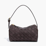 Woven Suede Shoulder Bag – Compact Everyday Handbag with Adjustable Strap - in Dark Brown | Arvea Bags