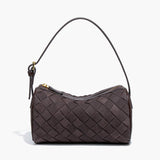 Woven Suede Shoulder Bag – Compact Everyday Handbag with Adjustable Strap - in Dark Brown | Arvea Bags