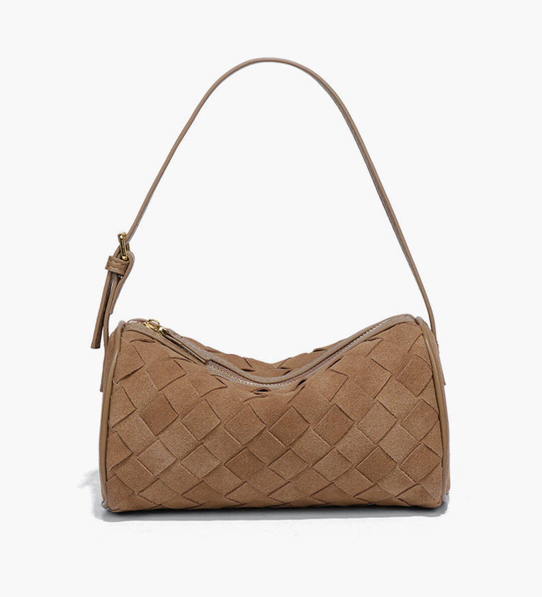 Woven Suede Shoulder Bag – Compact Everyday Handbag with Adjustable Strap - in Light Brown | Arvea Bags
