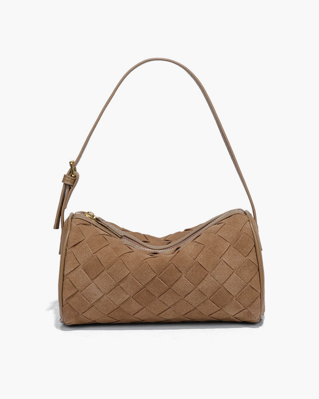 Woven Suede Shoulder Bag – Compact Everyday Handbag with Adjustable Strap - in Light Brown | Arvea Bags