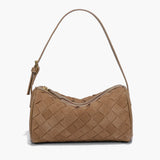 Woven Suede Shoulder Bag – Compact Everyday Handbag with Adjustable Strap - in Light Brown | Arvea Bags