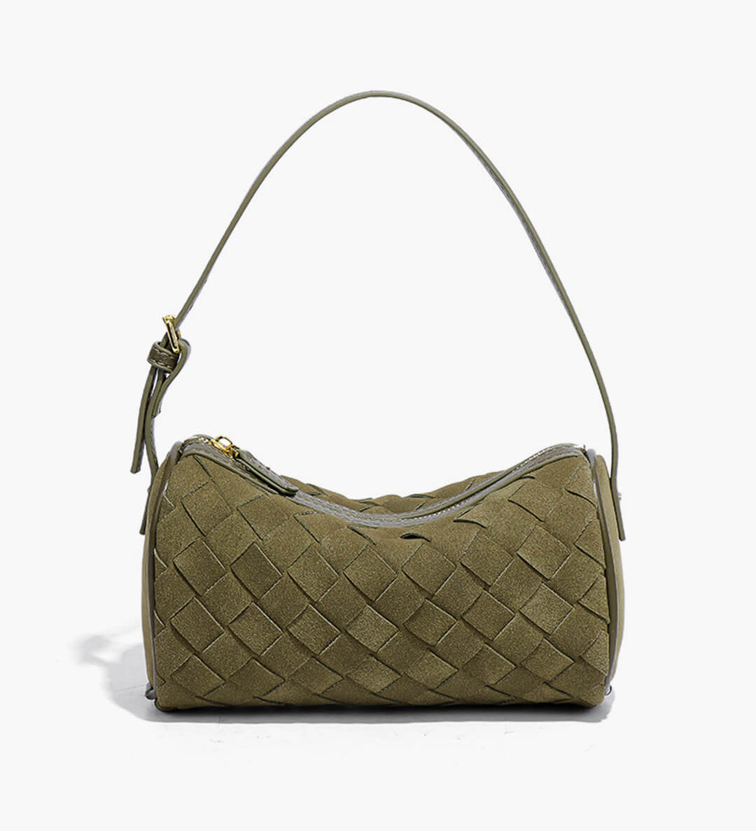 Woven Suede Shoulder Bag – Compact Everyday Handbag with Adjustable Strap - in Olive | Arvea Bags