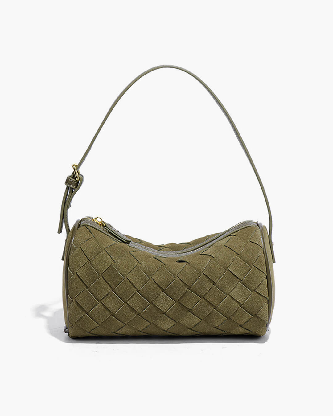 Woven Suede Shoulder Bag – Compact Everyday Handbag with Adjustable Strap - in Olive | Arvea Bags