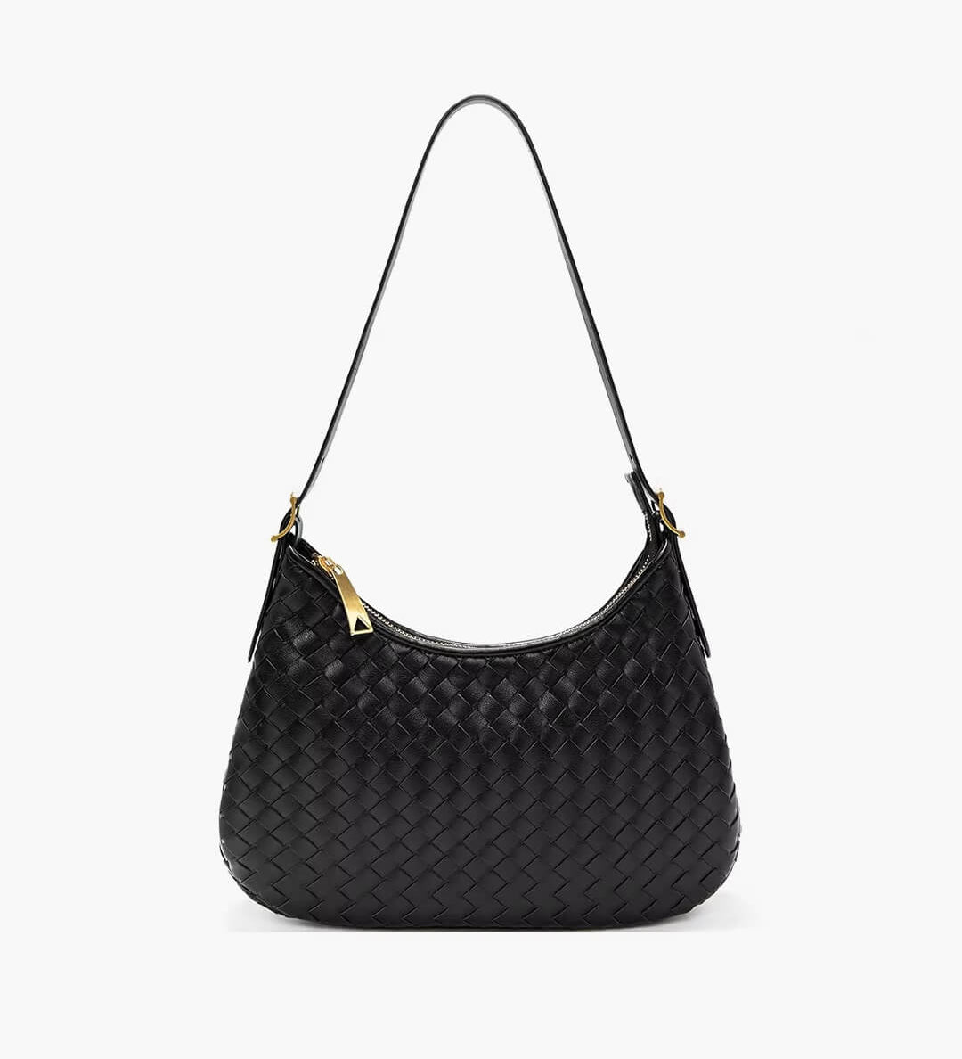 Woven Tote Bag with Zip Closure – Elegant Vegan Leather Shoulder Handbag - in Black | Arvea Bags