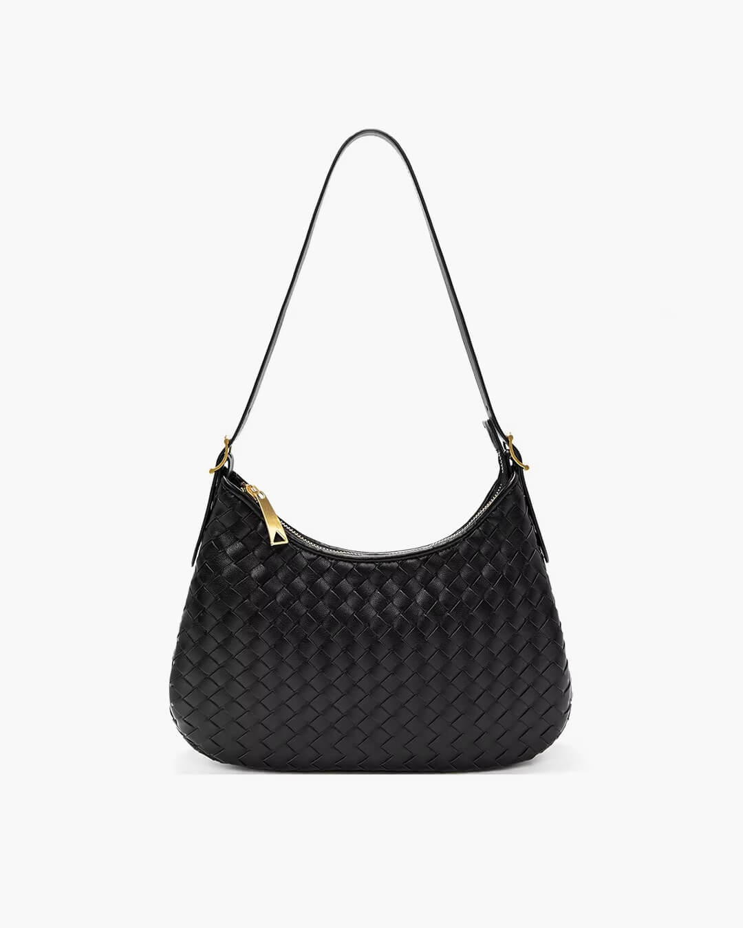 Woven Tote Bag with Zip Closure – Elegant Vegan Leather Shoulder Handbag - in Black | Arvea Bags