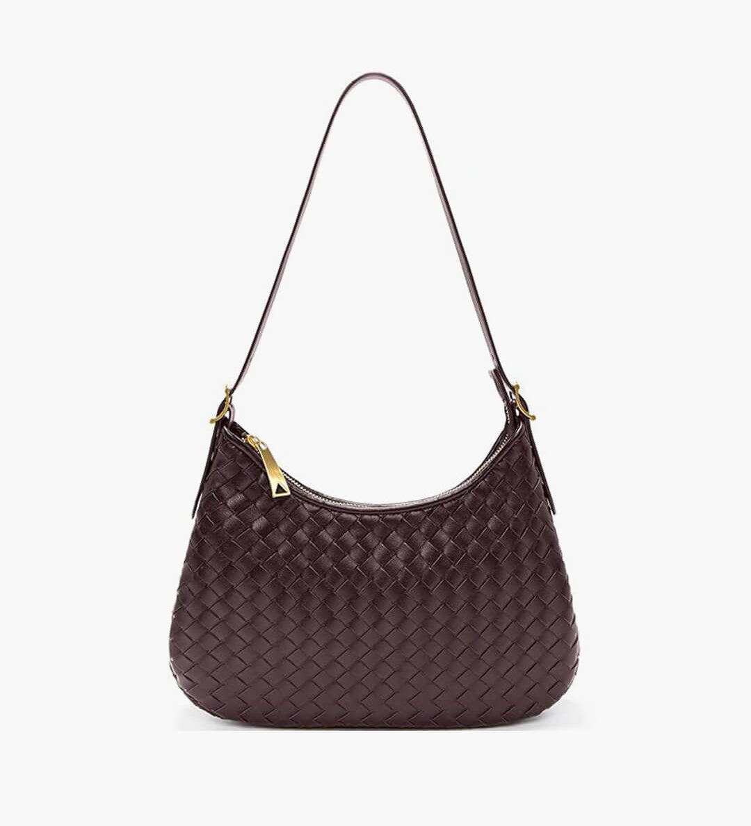 Woven Tote Bag with Zip Closure – Elegant Vegan Leather Shoulder Handbag - in Brown | Arvea Bags