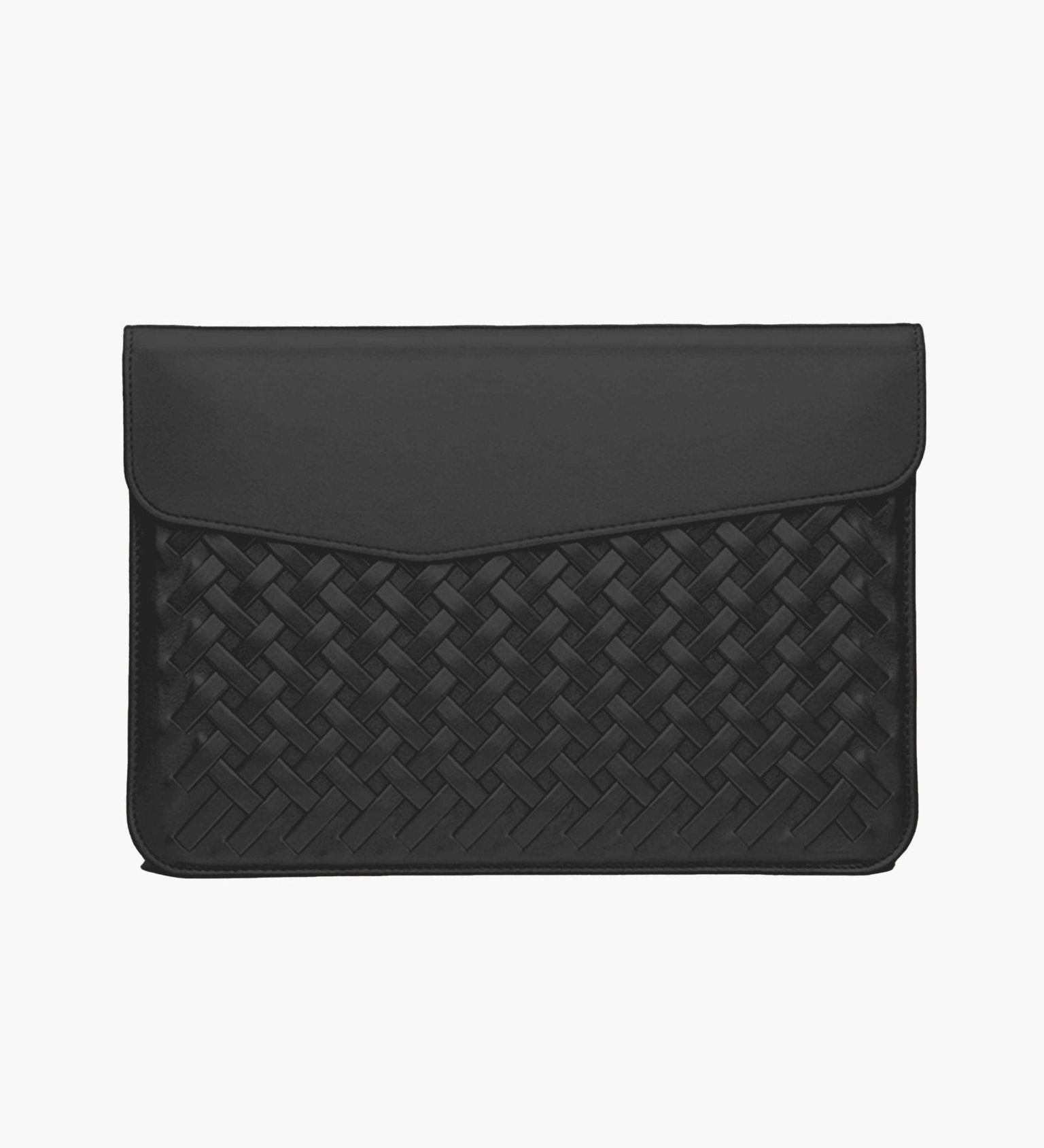 Woven Vegan Leather Laptop Bag – Elegant Work Tote with Detachable Strap - in Black | Arvea Bags