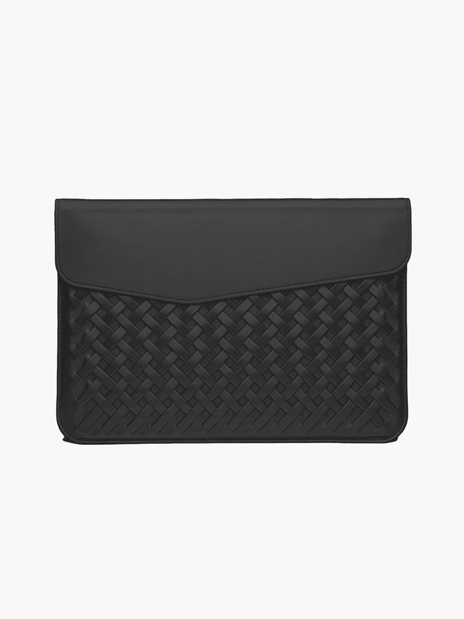Woven Vegan Leather Laptop Bag – Elegant Work Tote with Detachable Strap - in Black | Arvea Bags