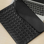 Woven Vegan Leather Laptop Bag – Elegant Work Tote with Detachable Strap - in Gold | Arvea Bags