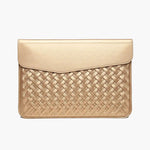 Woven Vegan Leather Laptop Bag – Elegant Work Tote with Detachable Strap - in Gold | Arvea Bags