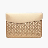 Woven Vegan Leather Laptop Bag – Elegant Work Tote with Detachable Strap - in Gold | Arvea Bags