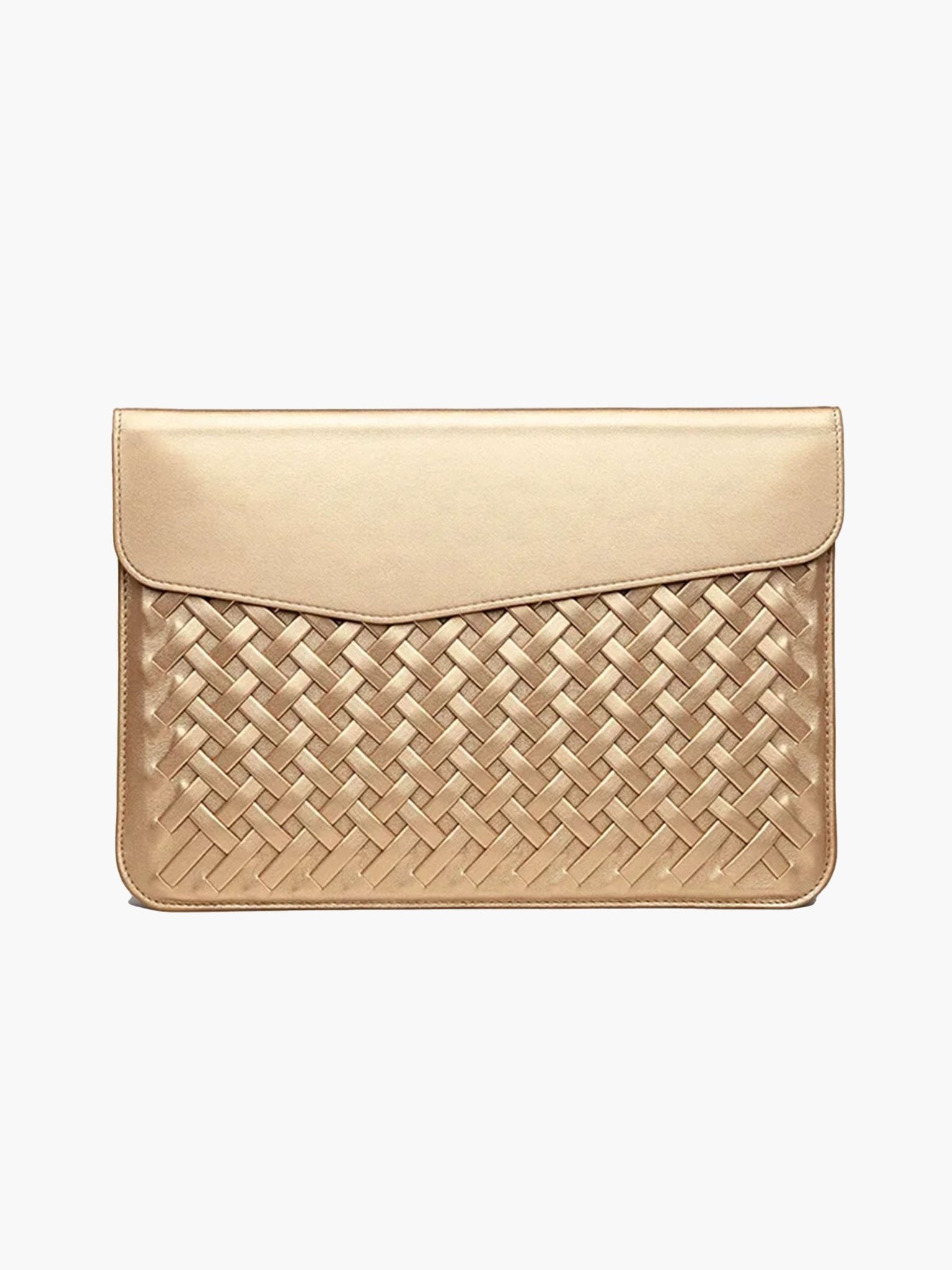 Woven Vegan Leather Laptop Bag – Elegant Work Tote with Detachable Strap - in Gold | Arvea Bags