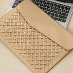 Woven Vegan Leather Laptop Bag – Elegant Work Tote with Detachable Strap - in Gold | Arvea Bags