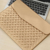 Woven Vegan Leather Laptop Bag – Elegant Work Tote with Detachable Strap - in Gold | Arvea Bags