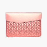 Woven Vegan Leather Laptop Bag – Elegant Work Tote with Detachable Strap - in Pink | Arvea Bags