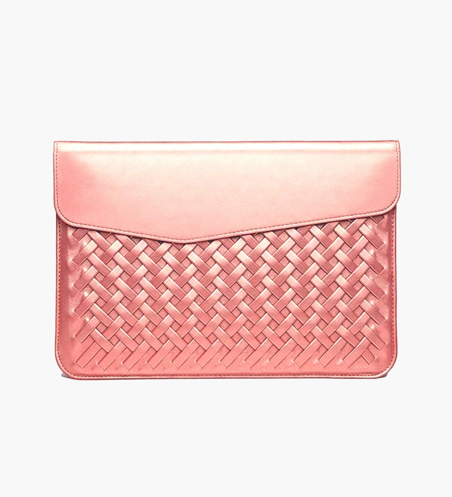 Woven Vegan Leather Laptop Bag – Elegant Work Tote with Detachable Strap - in Pink | Arvea Bags