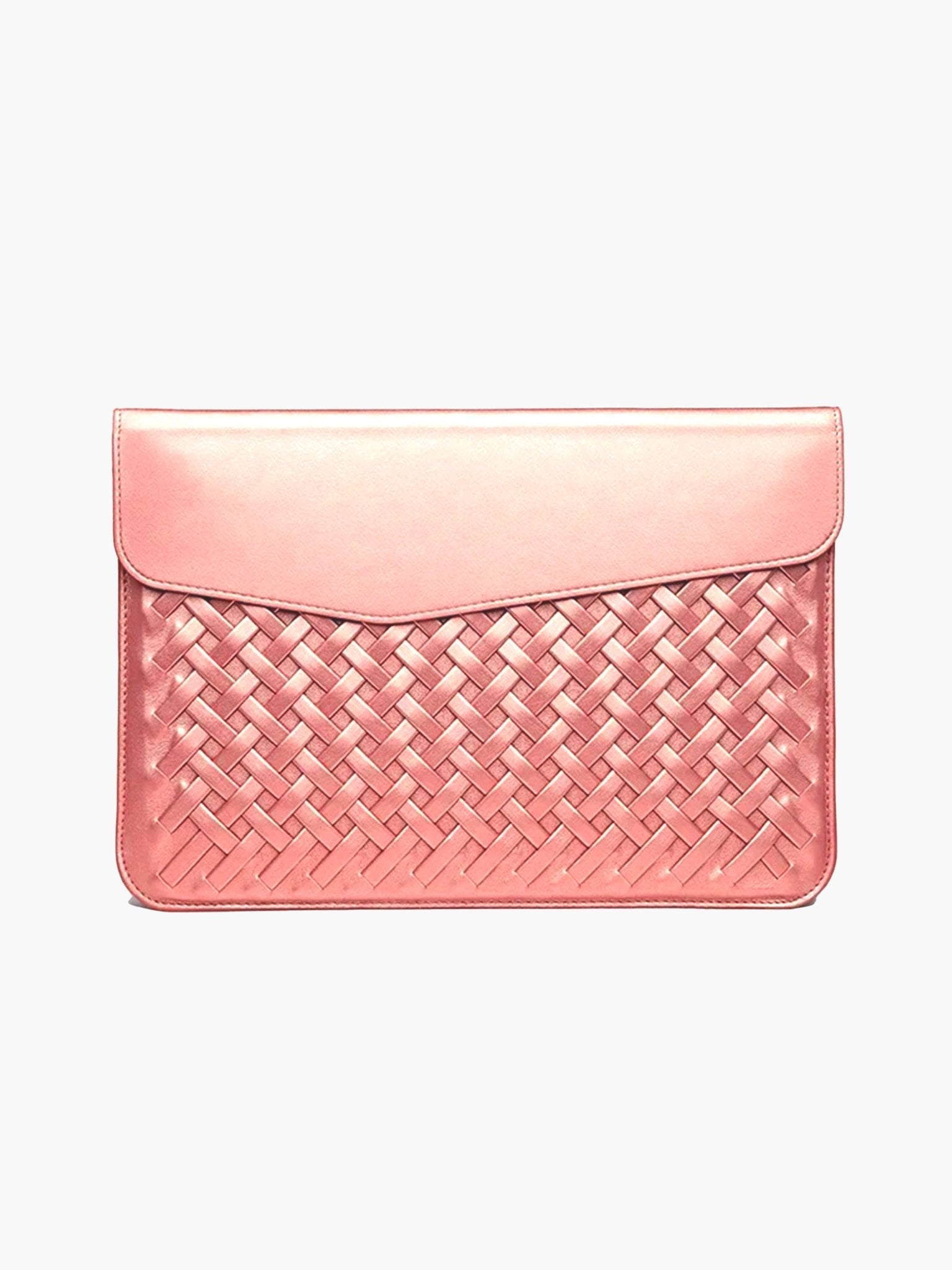 Woven Vegan Leather Laptop Bag – Elegant Work Tote with Detachable Strap - in Pink | Arvea Bags