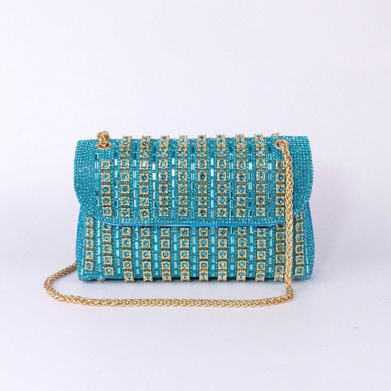 Xandelle | Turquoise Crystal Embellished Shoulder Bag – Vibrant Glamour - in Baby blue | Arvea Bags