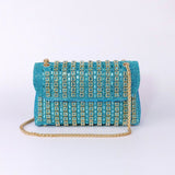 Xandelle | Turquoise Crystal Embellished Shoulder Bag – Vibrant Glamour - in Baby blue | Arvea Bags