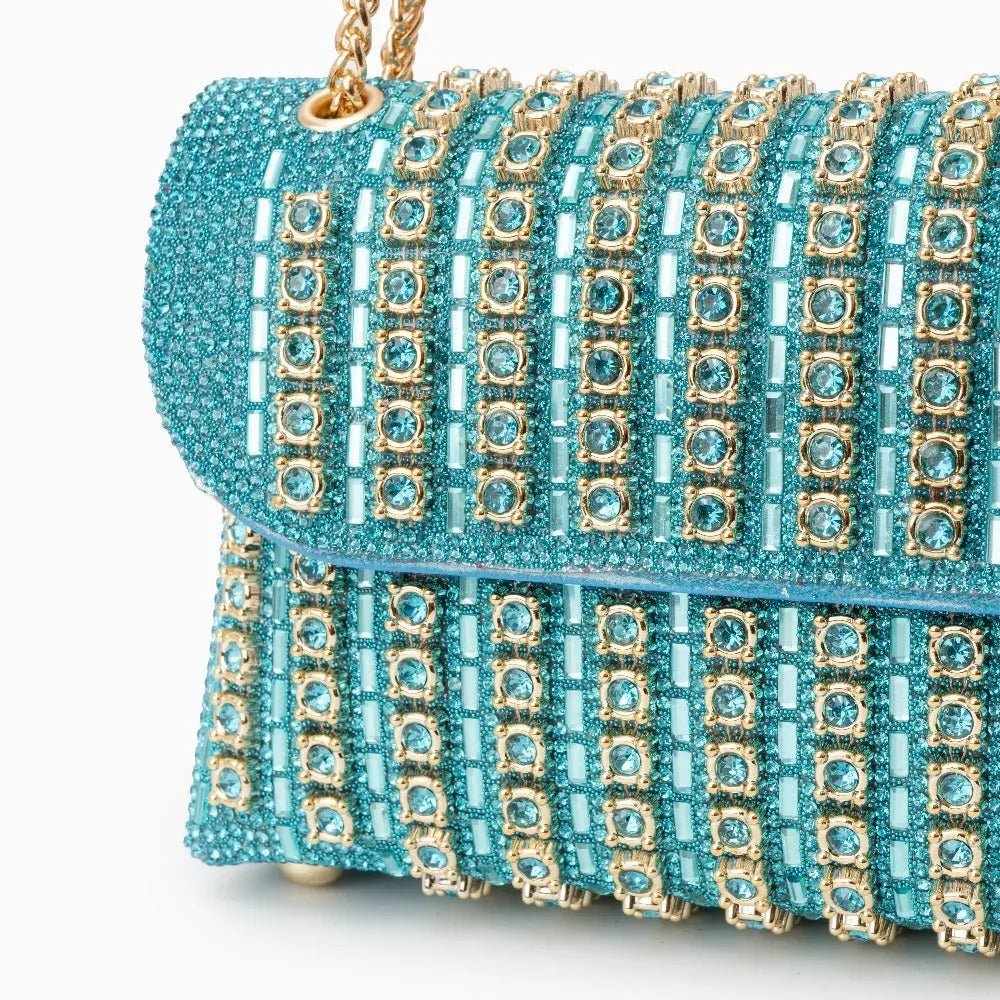 Xandelle | Turquoise Crystal Embellished Shoulder Bag – Vibrant Glamour - in Baby blue | Arvea Bags