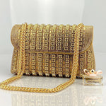 Xandelle | Turquoise Crystal Embellished Shoulder Bag – Vibrant Glamour - in Gold | Arvea Bags