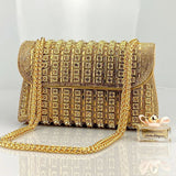 Xandelle | Turquoise Crystal Embellished Shoulder Bag – Vibrant Glamour - in Gold | Arvea Bags