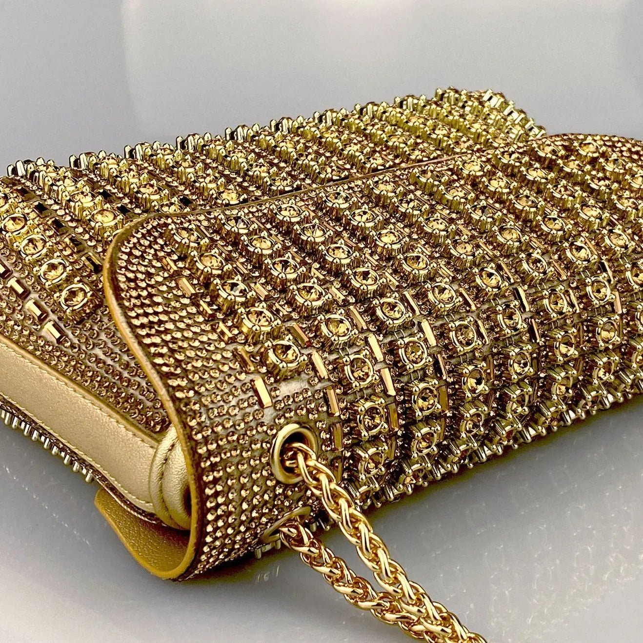 Xandelle | Turquoise Crystal Embellished Shoulder Bag – Vibrant Glamour - in Gold | Arvea Bags