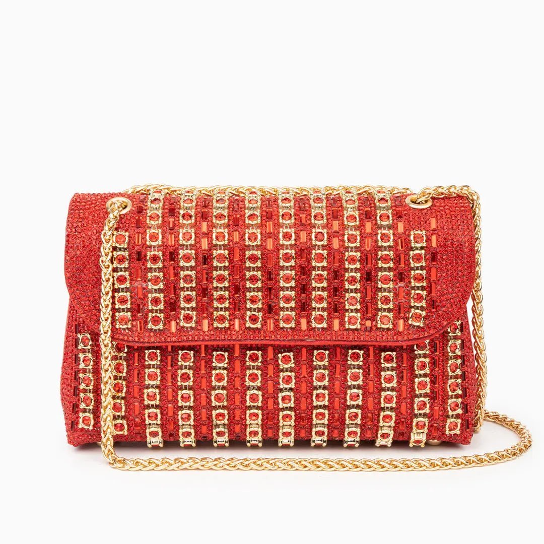 Xandelle | Turquoise Crystal Embellished Shoulder Bag – Vibrant Glamour - in Red | Arvea Bags