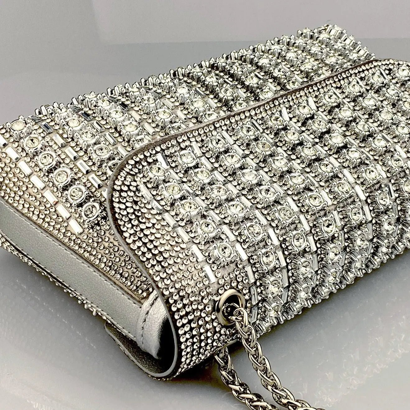 Xandelle | Turquoise Crystal Embellished Shoulder Bag – Vibrant Glamour - in Silver | Arvea Bags