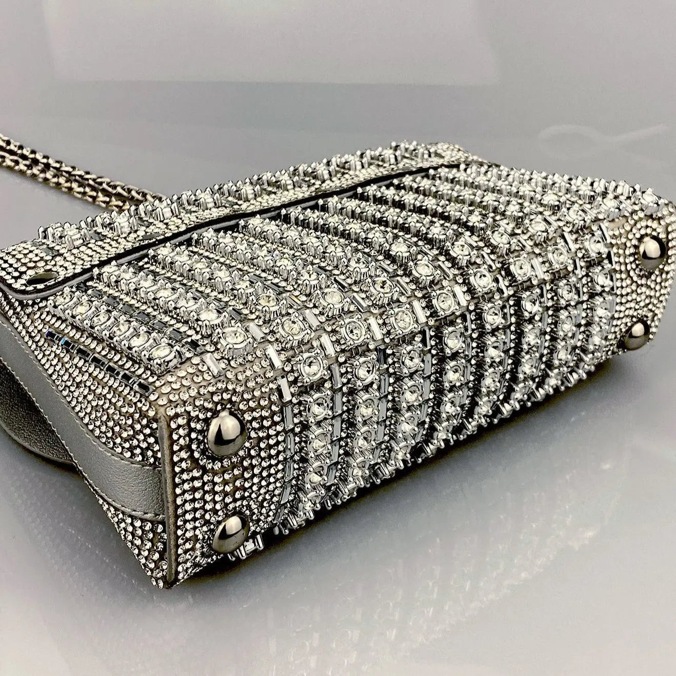 Xandelle | Turquoise Crystal Embellished Shoulder Bag – Vibrant Glamour - in Silver | Arvea Bags