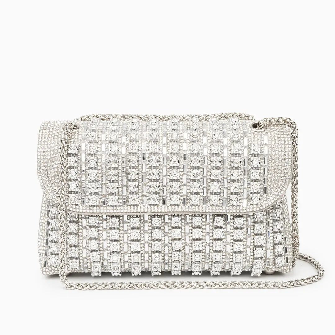 Xandelle | Turquoise Crystal Embellished Shoulder Bag – Vibrant Glamour - in Silver | Arvea Bags
