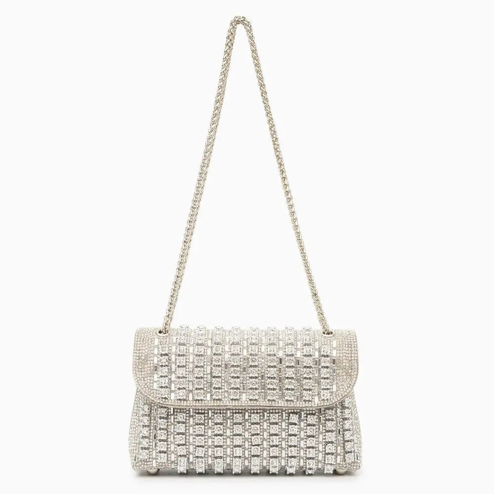 Xandelle | Turquoise Crystal Embellished Shoulder Bag – Vibrant Glamour - in Silver | Arvea Bags